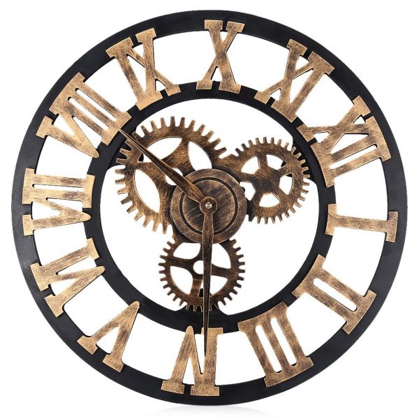 Horloge murale 3D en Bois Style Vintage chiffres romains