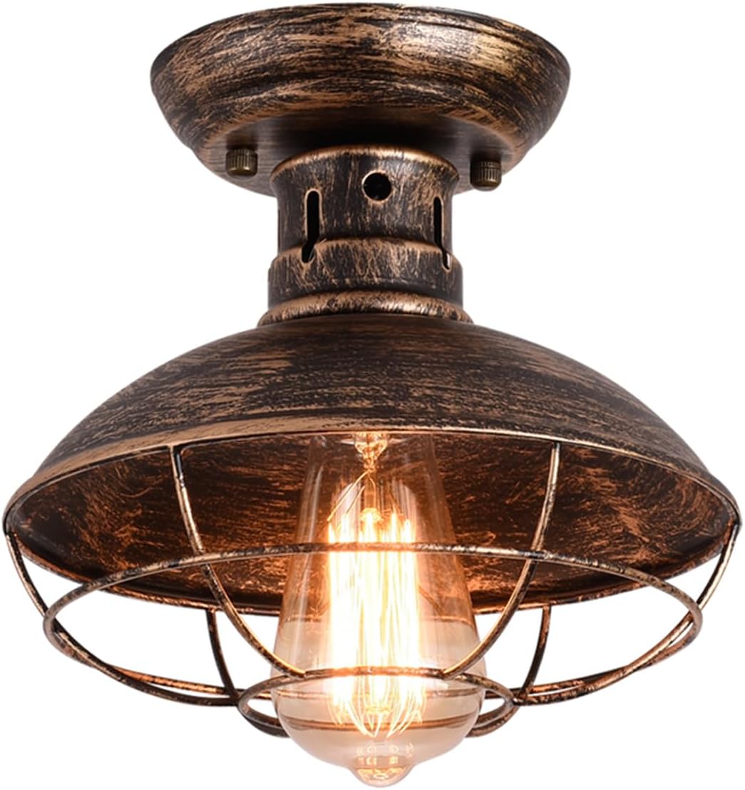 Plafonnier Industriel Avec Cage En Métal Bronze