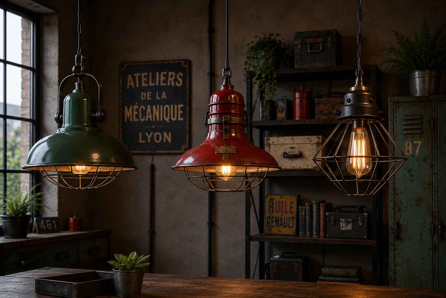 Suspensions industrielles dans un intérieur vintage