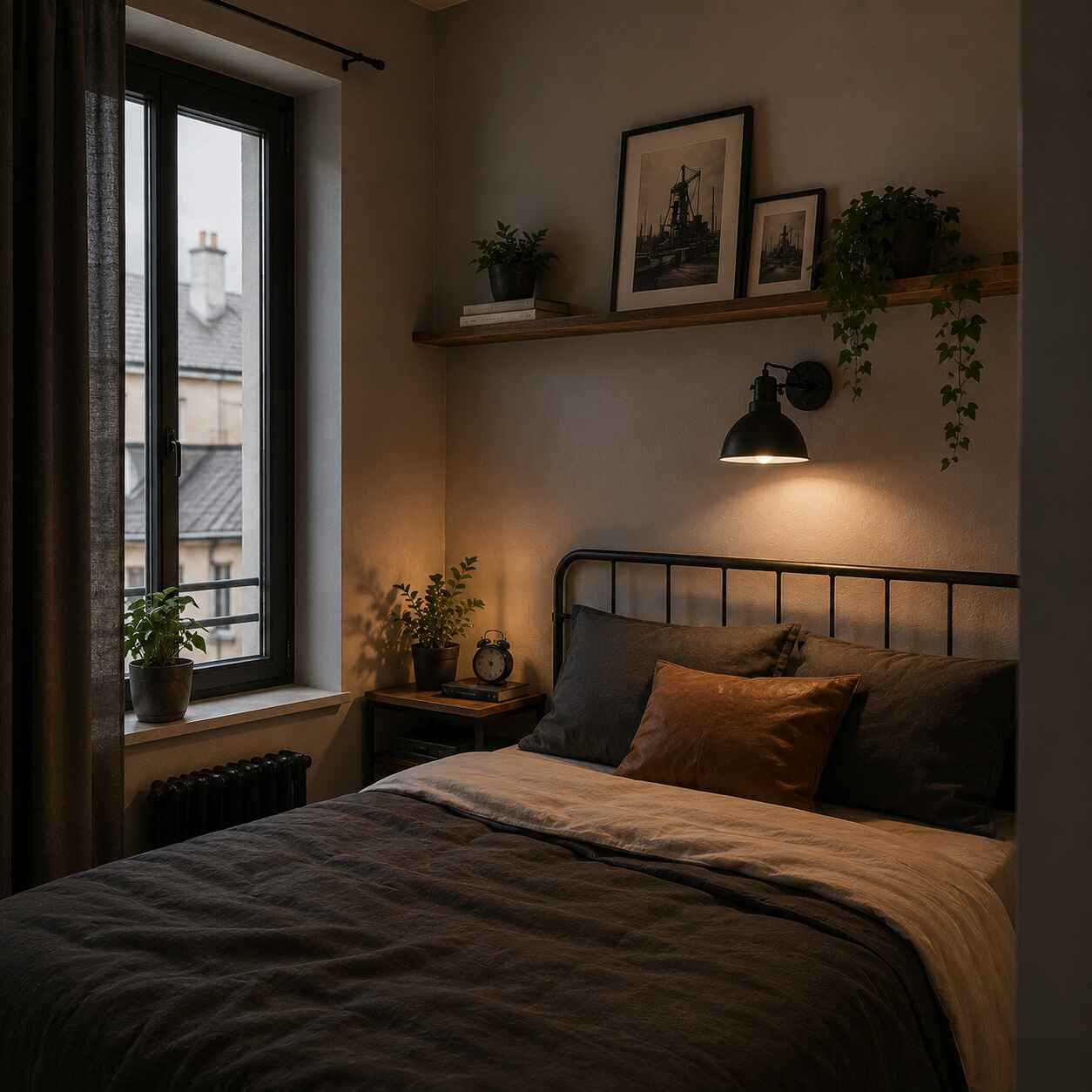 Lampe industrielle proportionnée dans un petit espace