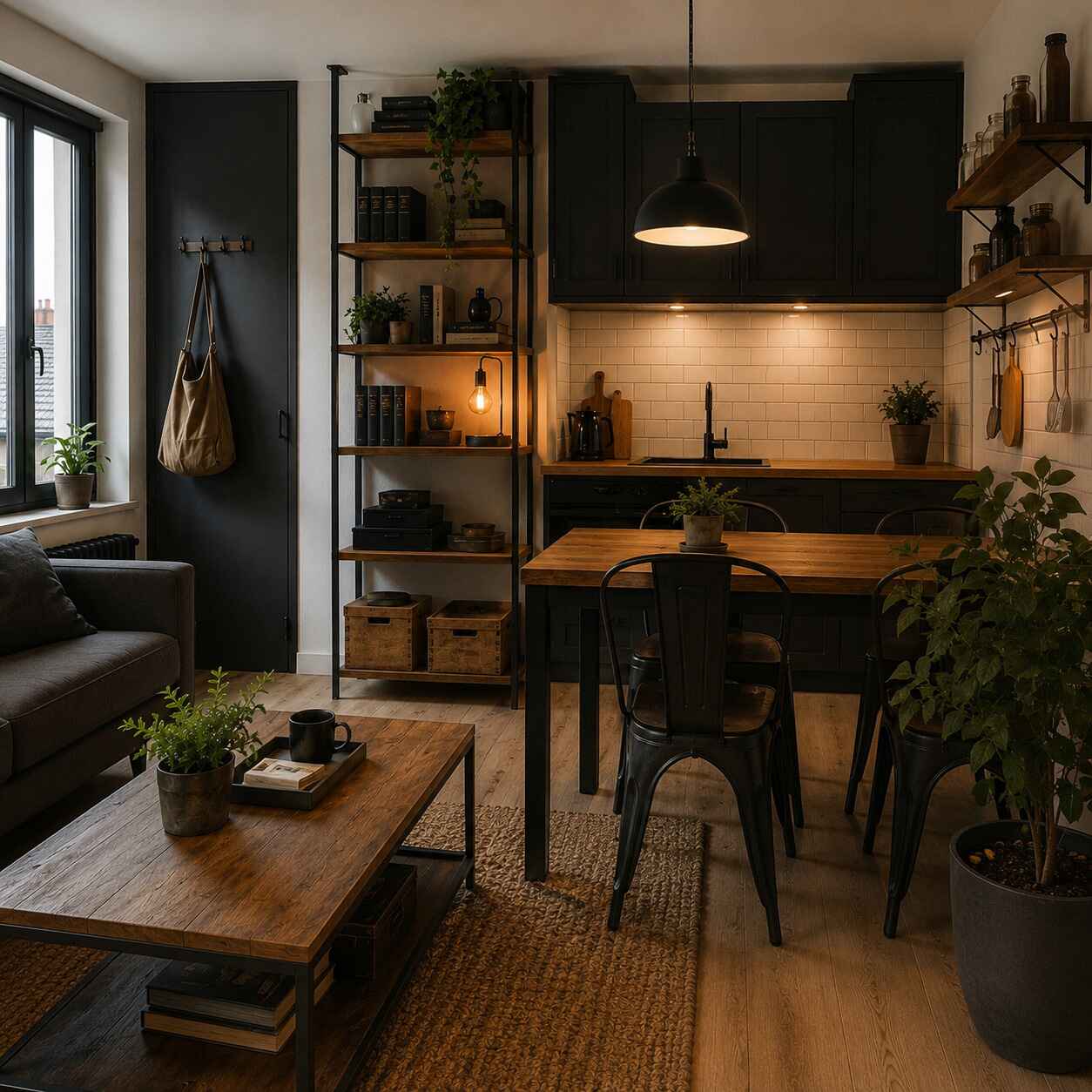 Association bois et métal dans un petit appartement industriel